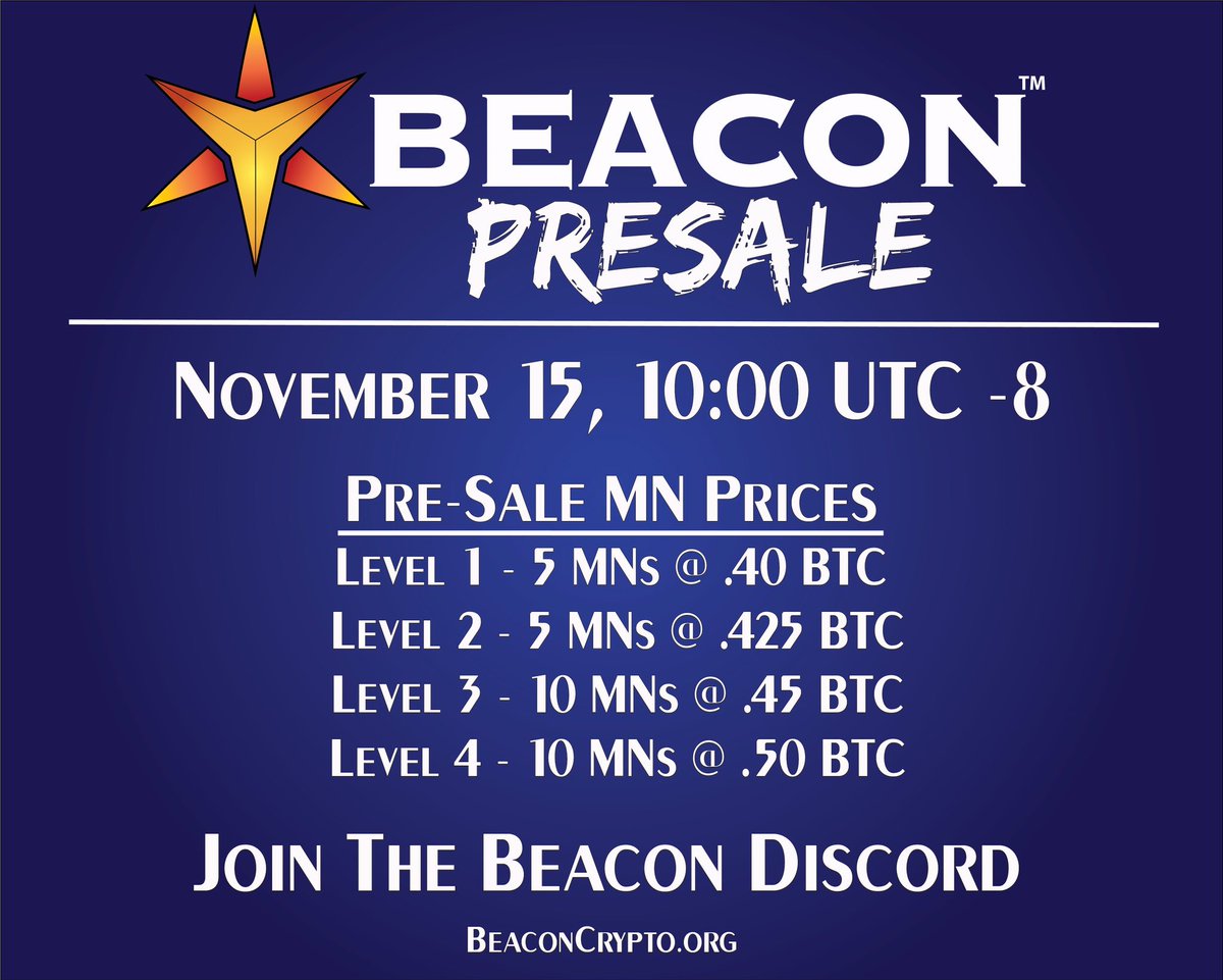 BeaconCrypto1's tweet photo. The Beacon Pre-Sale is just 2 hours away! Get ready! Join the Discord community for more info. #beacon #beaconcrypto #launch #crypto #cryptocurrency #presale #blockchain #masternode https://t.co/Z3n9BTYgTZ