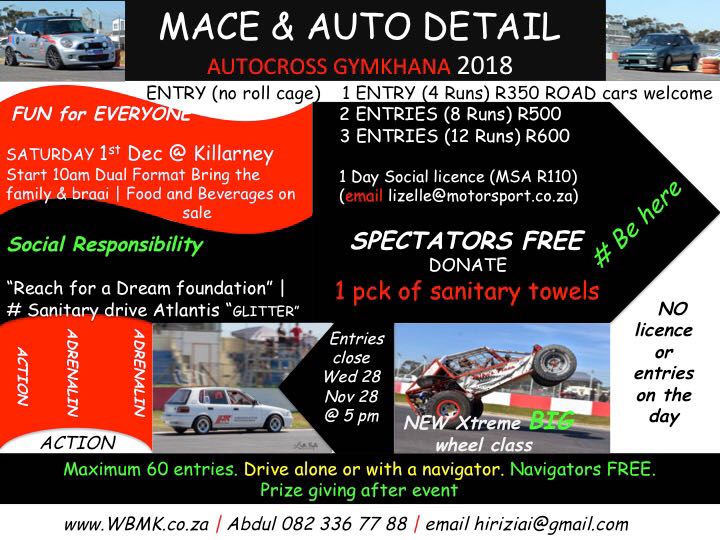 wbmk's tweet photo. MACE &amp; Auto Detail Gymkhana 1 December 2018 Killarney International Raceway. https://t.co/mbhS018yHG