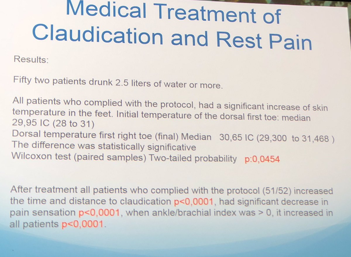 Marald1's tweet image. Very exciting talk @VEITHsymposium by dr. Juan Parodi, the Godfather of EVAR-era about treating claudication intermittens patients just by drinking 1L of water daily: need for angioplasty and/or stenting dropped dramatically: 90%! #VEITH2018