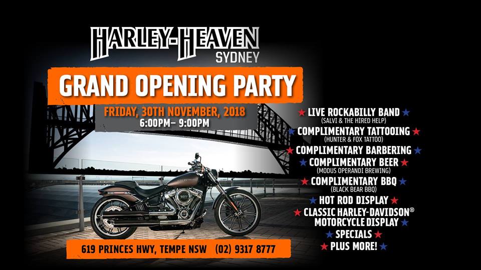Sydney friends! I'm coming up from Adelaide playing with Salvy &amp; The Hired Help at the awesome new Harley Heaven store opening party at Tempe! Fri 30th Nov from 6pm. ! Love to have a beer and yarn with you folks! Come say Hi! #harleydavidson #sathh #Rockabilly #harleyheaven