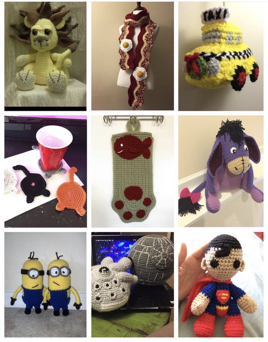 hooknchain's tweet photo. Shop local this holiday season! #handmadeinthecarolinas #shoplocal #crochet #handmade #bacon #eeyore #taxi #nyc #stocking #cat #lion #starwars https://t.co/j6nKq2kNRA
