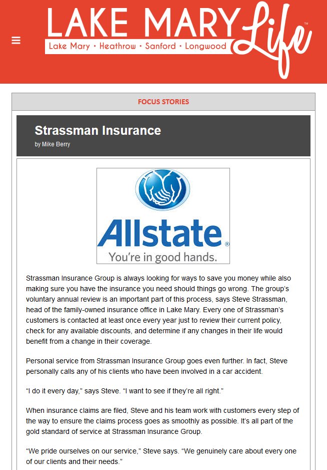 StrassmanGroup's tweet photo. Nice interview by Mike Berry with our own Steve Strassman, on @LakeMaryLife!

🔗 https://t.co/OzK6x3QO8n

If you need #insurance in #LakeMary, #Sanford, #Heathrow, #Orlando, or anywhere else in #Florida... 

...contact us today for a #quote... 
🔗 https://t.co/V6nkq27BKh https://t.co/CCsnd4JHvj