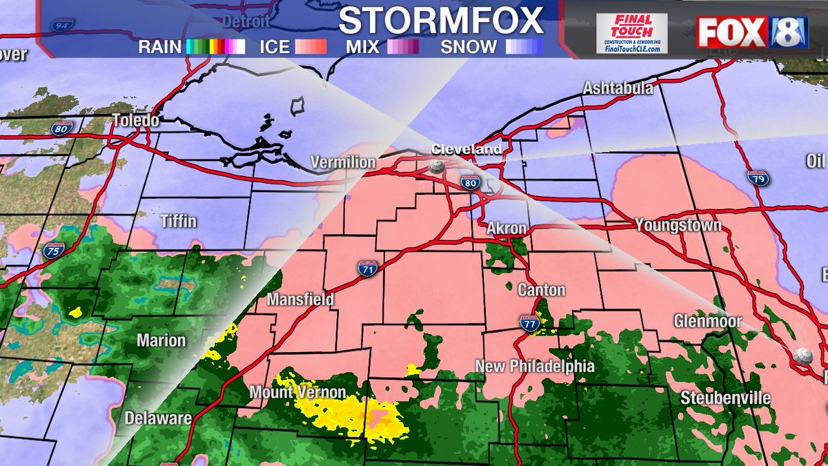 STORMFOX CHECK
Wintry mess!  Be careful, roads very slick in spots.
Pink = Freezing rain, ice, sleet
<a href="/fox8news/">fox8news</a>