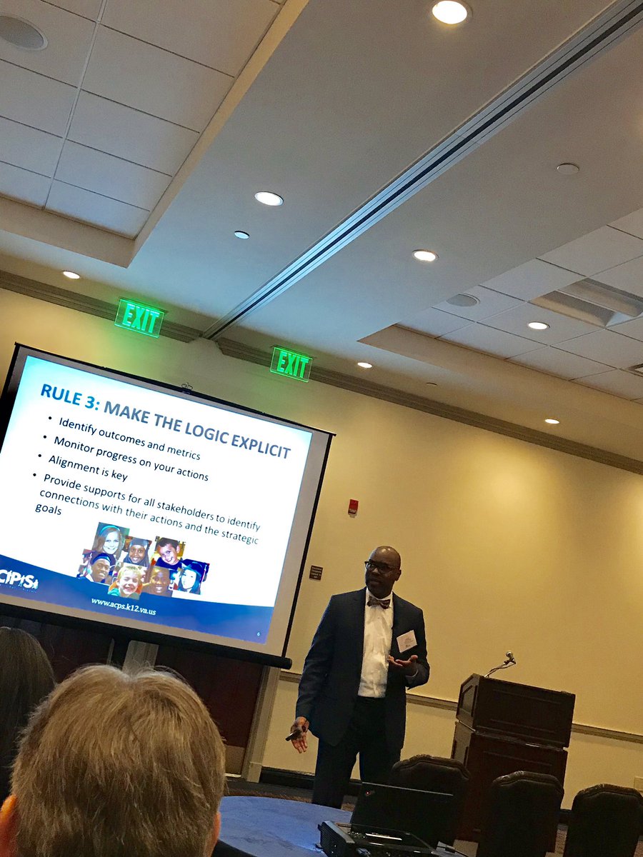 NyahHamlett's tweet photo. Learning about strategic thinking and strategic planning from @ACPSk12 Superintendent @DrHutchings who models his fundamental premise of an Educational VIP “...someone with vision, integrity and passion”! #VSBA2018 https://t.co/8pKSwOT0Jg