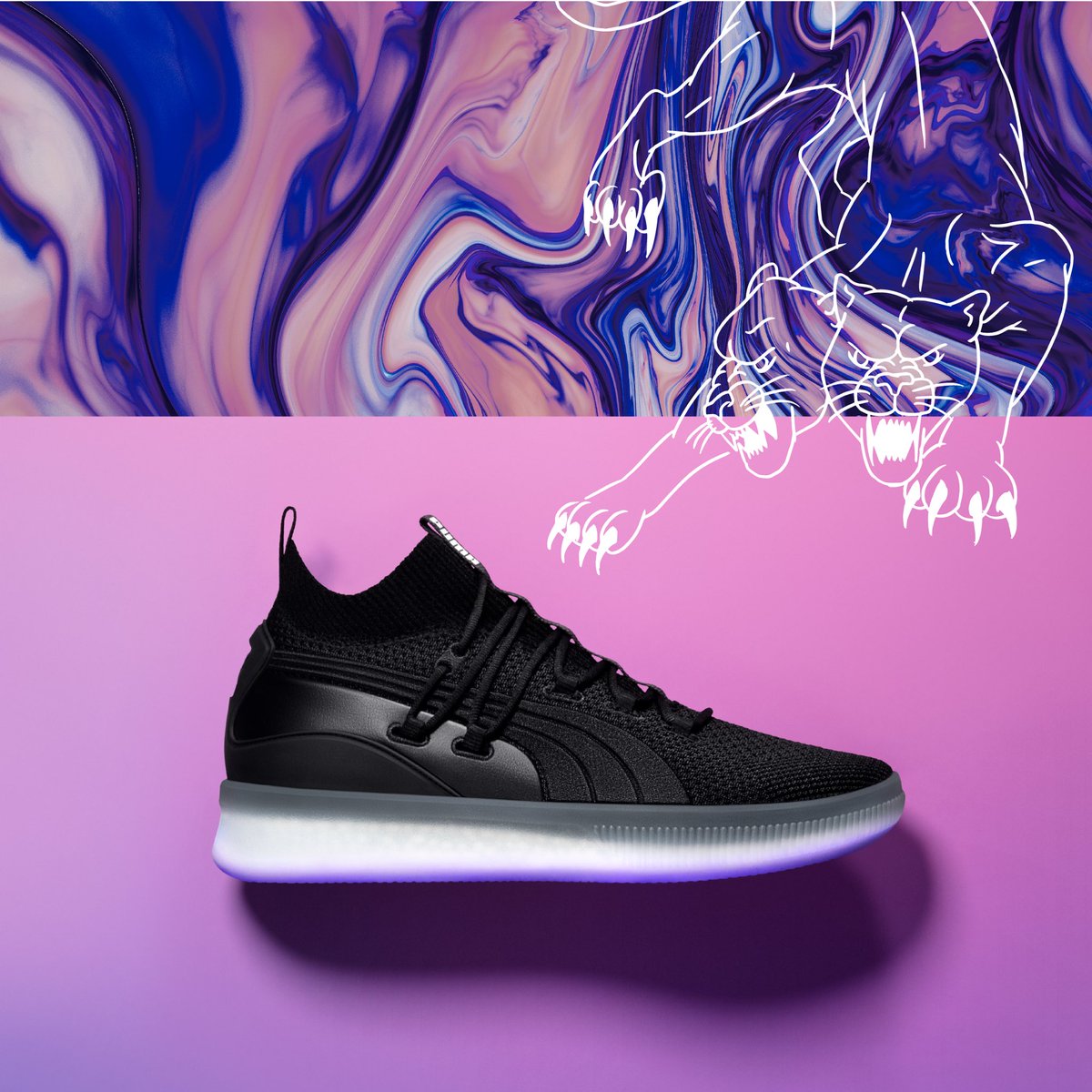 puma hoops purple glow