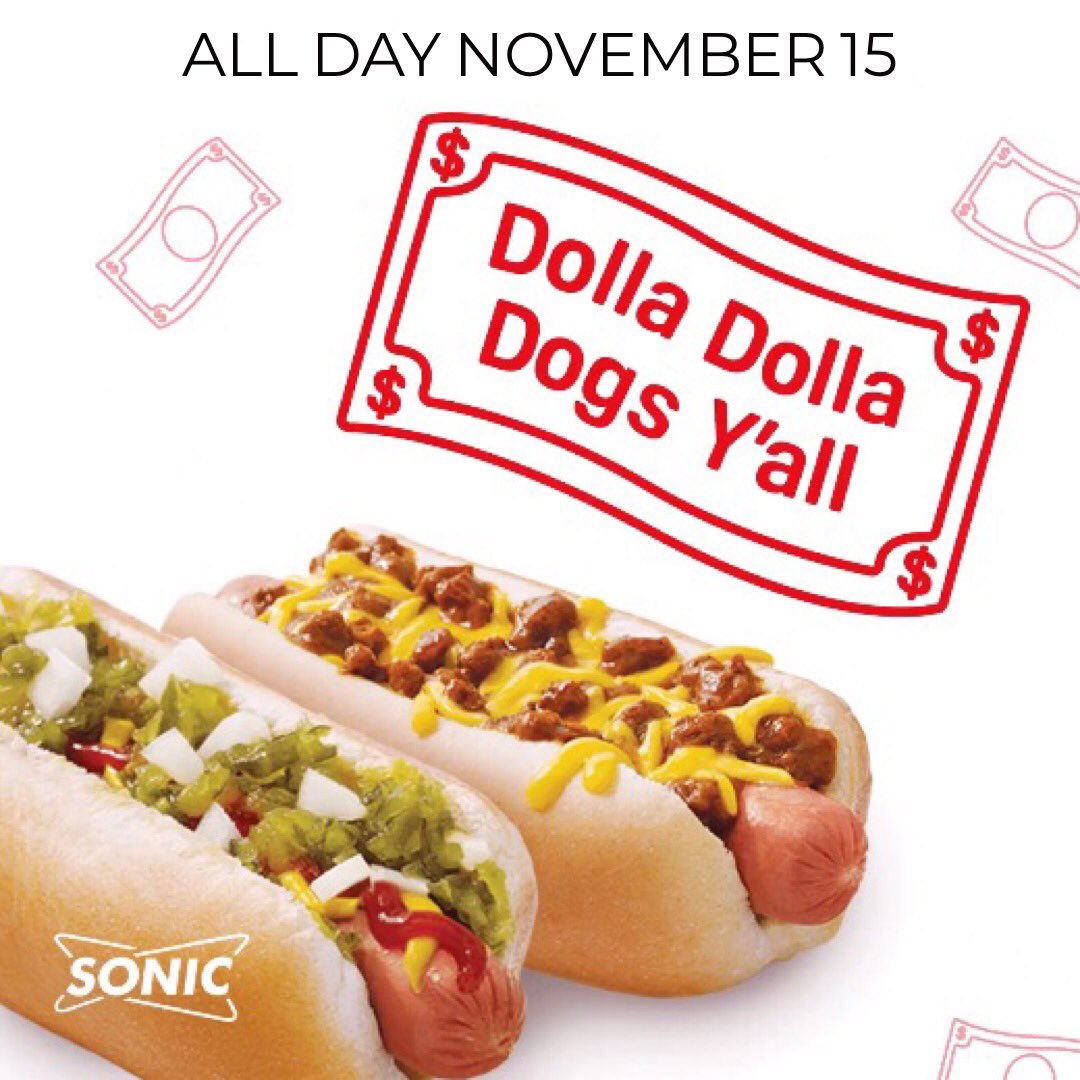 SONICofMD's tweet photo. $1 All American Dogs &amp; 6” Chili Cheese Coneys ALL DAY TODAY! 😍 Come &amp; get ‘em! 🌭 #hotdogs #baltimore #deal https://t.co/16Ro9J1CsP