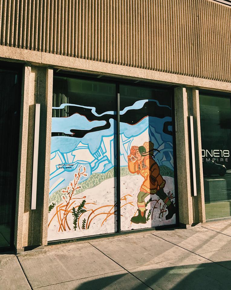 downtowncalgary's tweet photo. Just a few of the beautiful murals @budsofbuds  has put up in downtown Calgary as part of their #NorthernReflections project. Download the #Augle app to see them come to life with augmented reality! #iamdowntown https://t.co/l6IWJVutbw