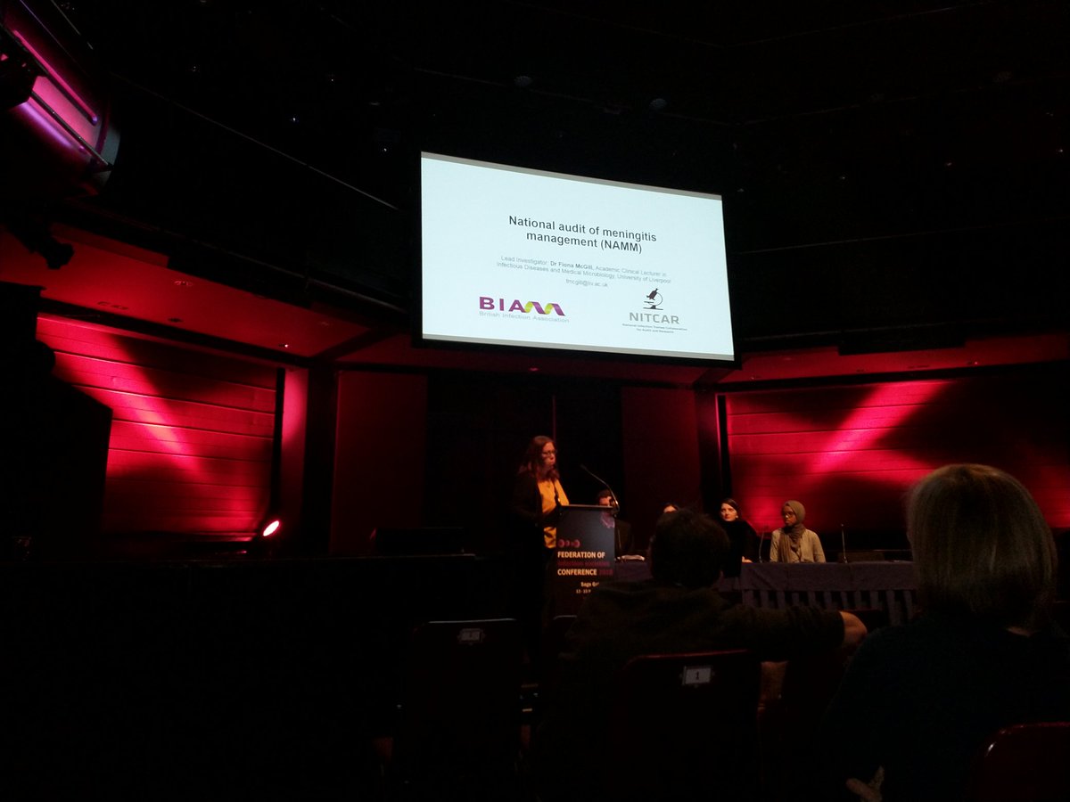 NITCAR_UK's tweet photo. And Dr Fiona McGill rounds off the session with an introduction to our current project - National Audit of Meningitis Management. We're currently recruiting for centre leads - see https://t.co/K9DwwaGZ07 for more details! #FIS2018 #fisnov2018 #FISNov18 https://t.co/PXjsdcmzIG