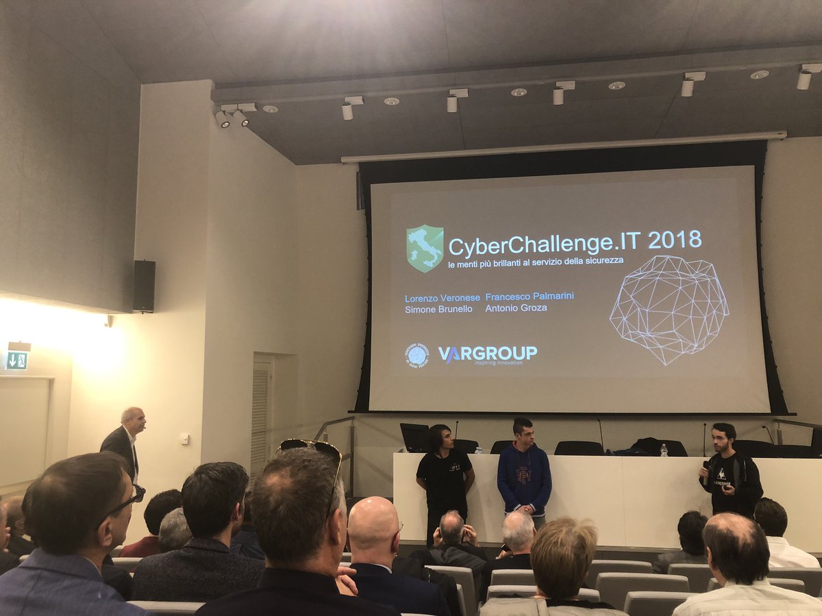 yarixsocial's tweet photo. #Cyberchallenge.it 2018, le menti più brillanti al servizio della sicurezza. Ne parla Lorenzo Veronese, studente di @CaFoscari, insieme ai giovanissimi Antonio Groza e Simone Brunello a #VarEvolution
@VarGroup https://t.co/qJW8C7Ub9q