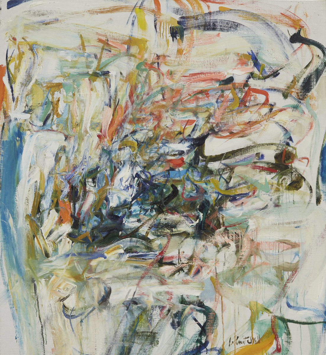 Sothebys's tweet photo. #AuctionUpdate Abstract Expressionist painter Joan Mitchell's tempestuously beautiful 1956 work, engaging with memory, nature and landscape, storms to $3,015,000 https://t.co/DcoKDXko8w