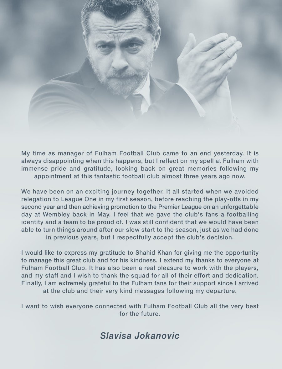 Slavisa Jokanovic (@jokanovic) on Twitter photo We've been on an exciting journey together... #FFC We've been on an exciting journey together... #FFC