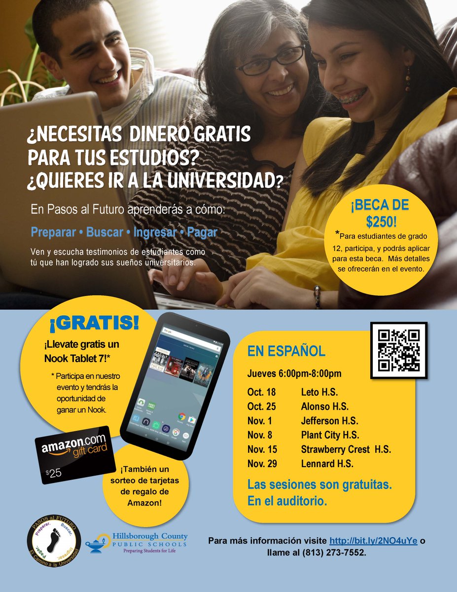 PASOS_Bilingual's tweet photo. ¡Chargers, ven hoy a Pasos al Futuro y aprende a cómo prepararte para la universidad de tus sueños.  En el auditorio de @TheSCHSChargers  a las 6pm. Más info. https://t.co/L1TN6wHDXS https://t.co/ntt6RCfceZ