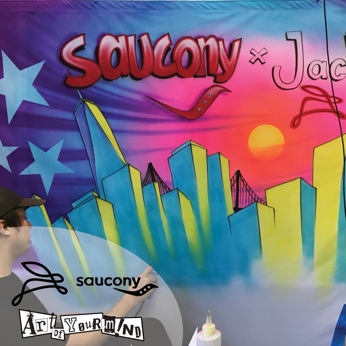 ArtOfUrMind's tweet photo. Custom airbrushed banner for Saucony x Jackrabbit at @nyrunningco. Perfect backdrop for the special panel of runners! #saucony #jackrabbit #sauconyevent #jackrabbitevent #newyorkrunning #nyrunning #nyrunningco #customartwork #nycmarathon #newyorkmarathon #raceday #customtees https://t.co/JADKZRCPpU