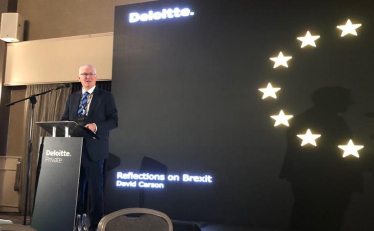 DeloitteNI's tweet photo. We were delighed to be joined by @carsond0271, Brexit Lead @DeloitteIreland this morning. David spoke about #Brexit and some the challenges businesses face #DFPR #Belfast #FinancialReporting https://t.co/mAdSIpRMQA
