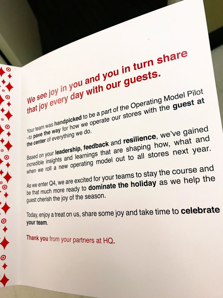 What an awesome surprise from @target HQ! We are proud to be part of the Operating Model Pilot with <a href="/leannewiborg/">leanne wiborg</a> and the D248 team! #worksomewhereyou❤️ #Target #BeOneTeam #R200 #G292 #D248 #T1869 #cherishthejoyoftheseason