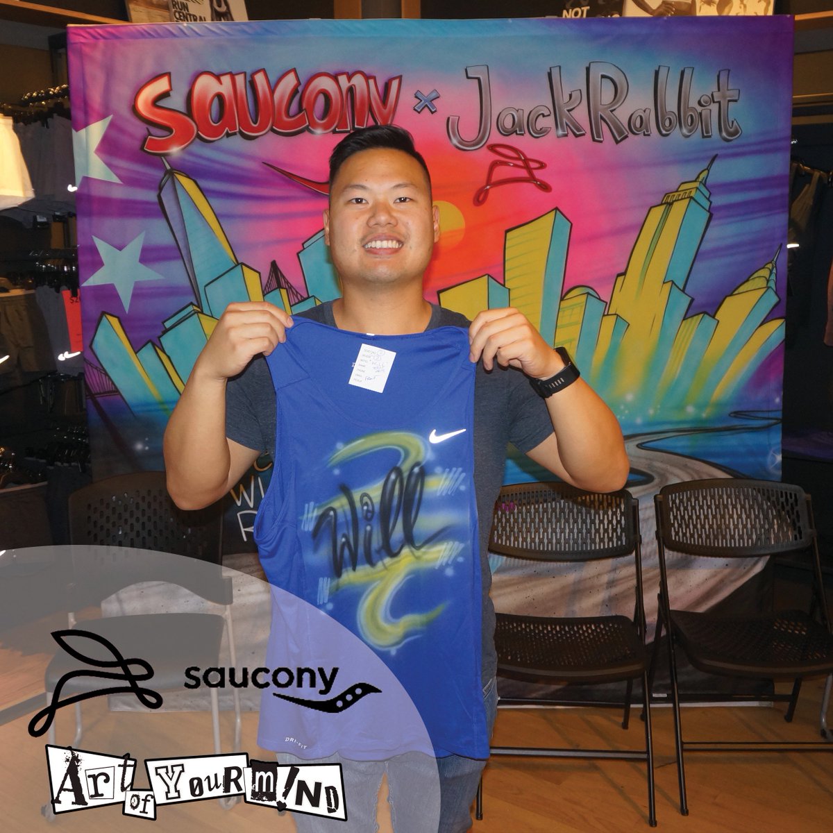 ArtOfUrMind's tweet photo. Custom NY themed Saucony x Jackrabbit banner was perfect for showing off newly customized pieces! โญ๏ธโญ๏ธโญ๏ธโญ๏ธโญ๏ธ #saucony #jackrabbit #sauconyevent #jackrabbitevent #newyorkrunning #nyrunning #nyrunningco #customartwork #nycmarathon #newyorkmarathon #raceday #customtees https://t.co/ivhfvrPFpU
