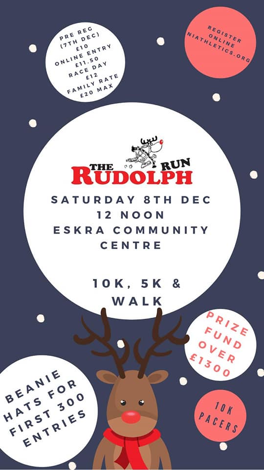 Rudolph_Run10k's tweet photo. Dont forget to sign up for the Rudolph Run Eskra 10k  5k for the Famous Beanie hat! @Runnerbeanscast @NiRunning @AthleticsNI @InsideTrack7 @RunForEnda @Beragh5 @runthelough @PrjtAfrica @marathonbcm @Om_Agh @tyrone_con @Sport_UH @DromoreRoadRace @impartialrep @Ferm_Herald @mtkg25 https://t.co/IsDOdEvHFw