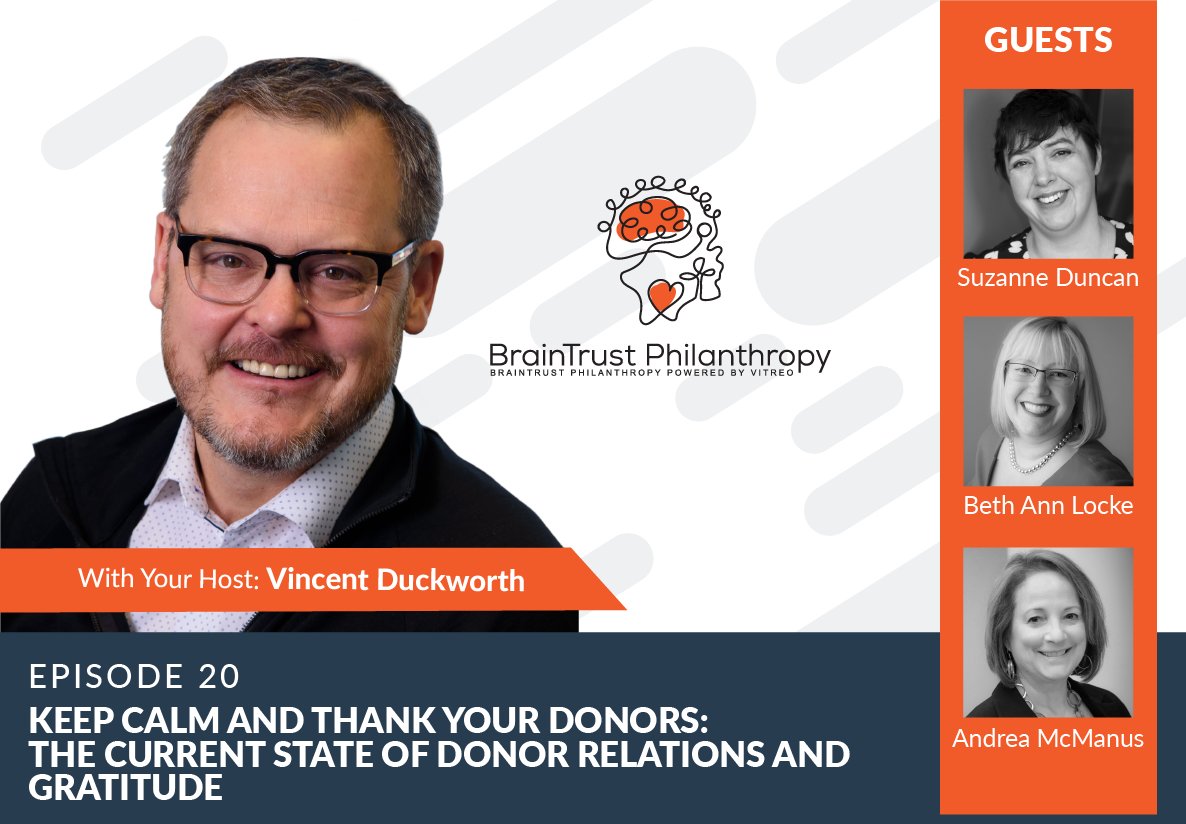 Episode 20 of BrainTrust Philanthropy is now live! In this episode, we discussed the current state of #donor relations and recognition with Suzanne Duncan, <a href="/FundraiserBeth/">Beth Ann Locke (she/her)</a>, and <a href="/ajsmcmanus/">Andrea McManus</a>. Listen and subscribe at vitreogroup.ca/podcast/episod… <a href="/endstigma/">mental health</a> <a href="/BCWomensFdn/">BC Women's Health Foundation</a> <a href="/vitreogroup/">@vitreogroup.bsky.social</a>