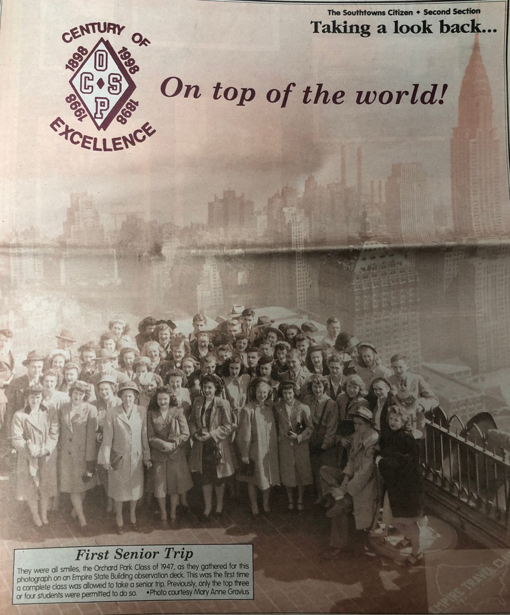 In 2018 OPCSD is celebrating 120 years! Check out the  Class of 1947 on the Empire State Building observation deck during the first ever OP senior trip. Photograph taken from the June 27, 1998 Southtowns Citizen.  #Honoringourhistory #120YearsofExcellence #ThrowbackThursday