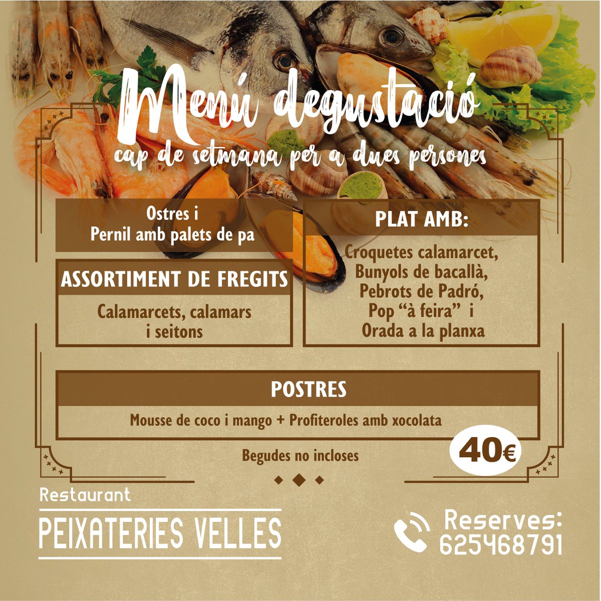 Ja arriba el cap de setmana! Et perdrà's el nostre menú degustació? 😋
Elaborat amb els productes més frescos del mercat, a un preu irresistible...
Reserva la teva taula (grups, empreses, aniversaris...): 📞625468791

#peixateries #peixateriesvelles #menudegustacio