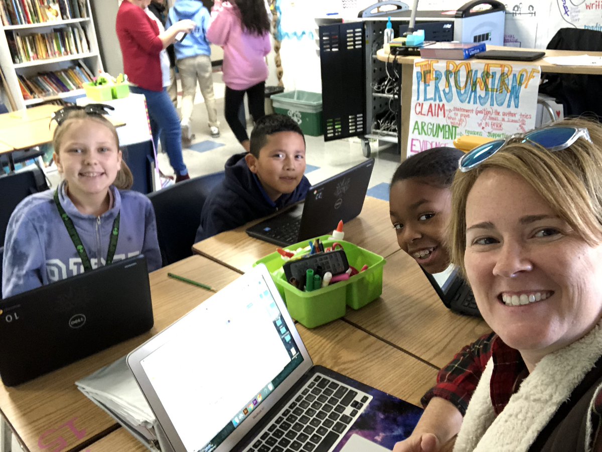 TechsanTai's tweet photo. Meet some of my #mesq6th friends! They’re making commercials to practice using persuasive techniques for writing &amp; reading. They asked me to be their expert for their cool LED laptop cover they invented ❤️💻 #agnewgrit #misditech @Nictastic1 https://t.co/SjeLbdTJ2T