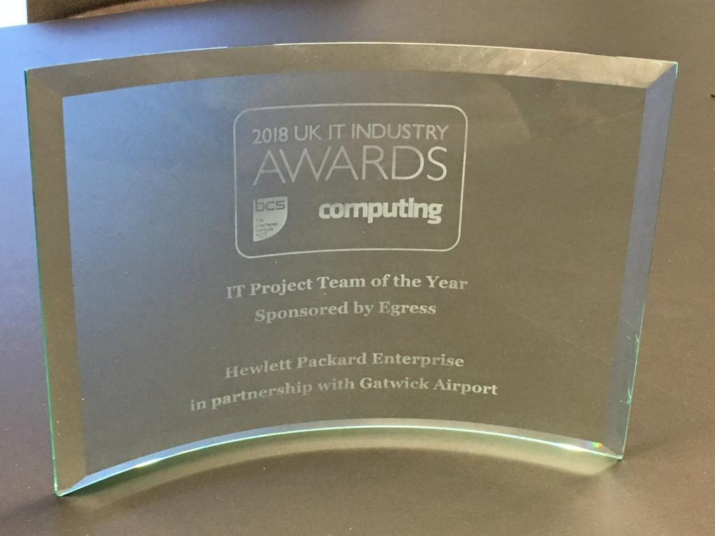 🥂 We’re over the moon to have been awarded the IT Project Team of the Year in partnership with <a href="/Gatwick_Airport/">London Gatwick LGW</a> at the #UKITAwards. Thank you to the joint team — a fantastic achievement. Congratulations to all the winners &amp; everyone who was nominated! hpe.to/6013E8wXF