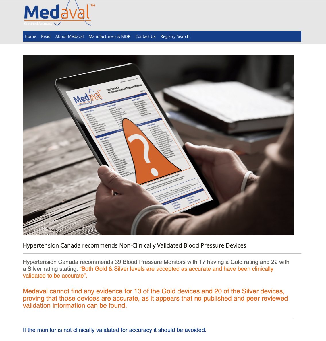 medavalltd's tweet photo. Hypertension Canada @HTNCanda recommends Non-Clinically Validated Blood Pressure monitors on its website https://t.co/gg6FkffcYR why?? From 17 Gold and 22 Silver level devices recommended, only 4 and 2 respectively are proven to be clinically validated.https://t.co/6PYQ3rT1Ev https://t.co/SWADUpwIxM