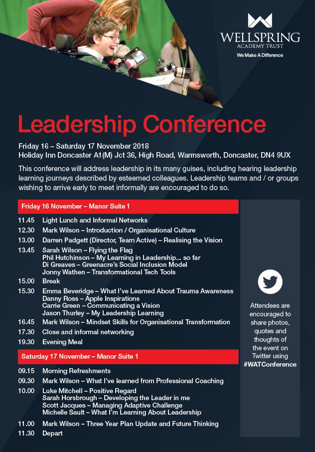 We are looking forward to welcoming 71 esteemed colleagues to our first #WATConference of the academic year tommorrow. Our #WellspringFamily is growing with more Leaders attending then ever before. We can't wait to hear and share our #LearningJourneys. #inspiring #makethefuture