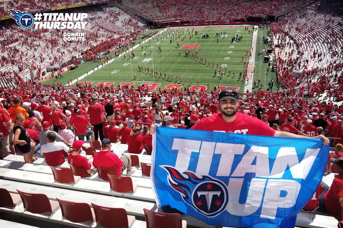 Titans's tweet photo. Representing in a Sea of Red

#TitanUp Thursday presented by @DunkinTN https://t.co/zTNlmT5XKn