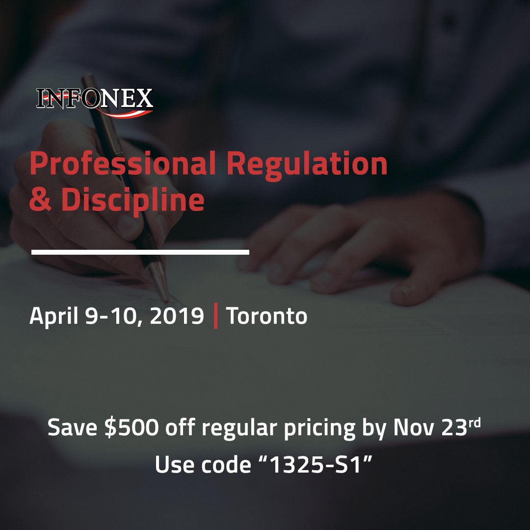 Infonex_RegPro's tweet photo. Get yourself up-to-date with the latest information on standard requirements in Regulation and Discipline at our 24th Annual RegPro event, in Toronto on April 9-10, 2019!

More details: https://t.co/6xZcZo0OdB

#RegProTO #Regulations #TrainingEvent https://t.co/4jGeCRg1PJ
