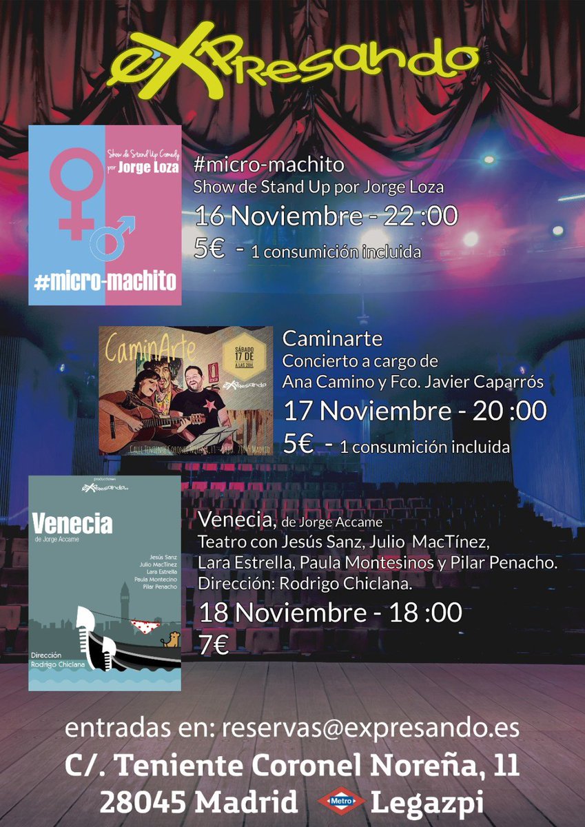 exxpresando's tweet photo. ¡Risas, música y teatro durante el mes de Noviembre! https://t.co/fA0jWFPqN8 https://t.co/AjwdZRJS2k