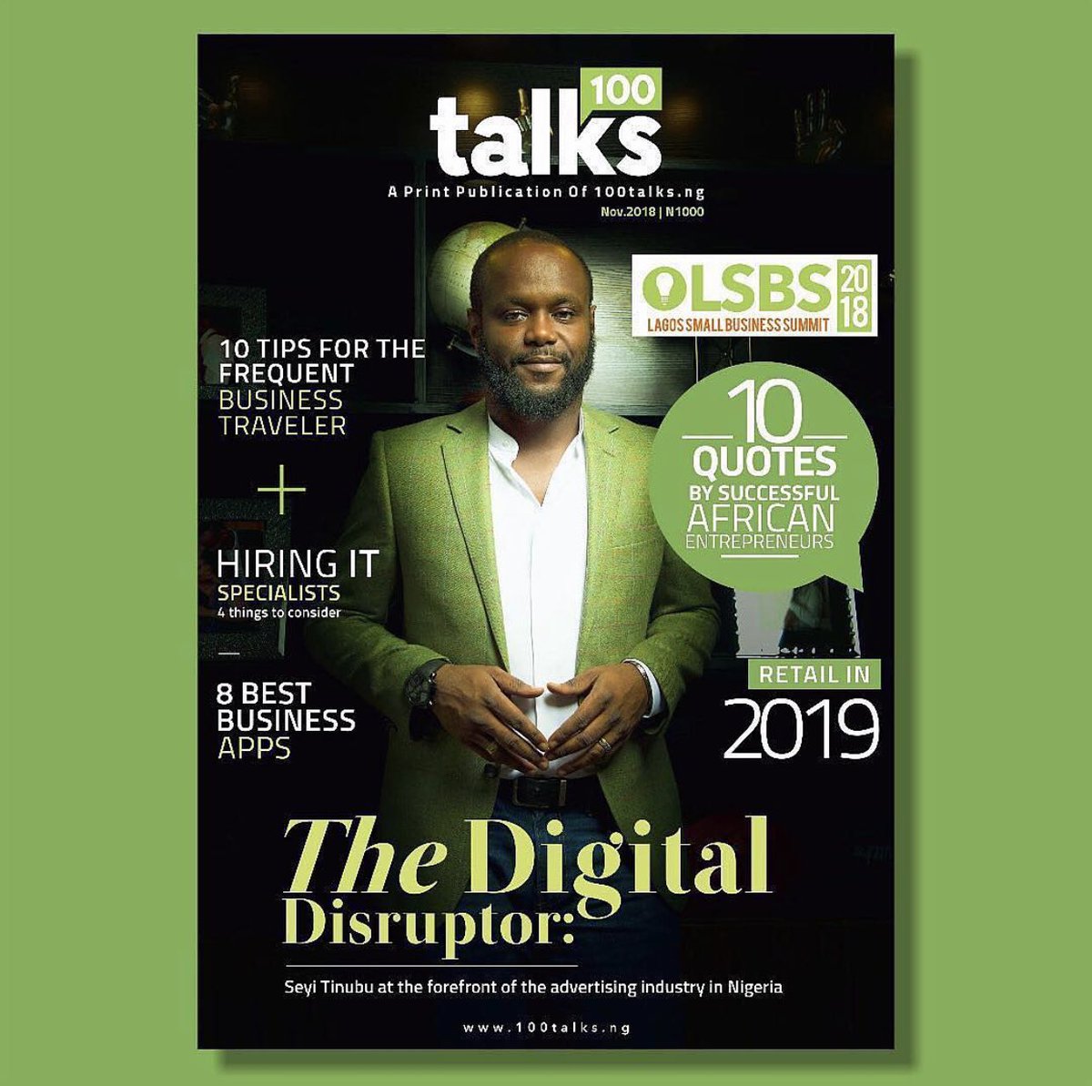 Loatsad_Promo's tweet photo. Good Morning entrepreneurs! Wake up and smell the coffee! Seyi Tinubu is the cover of @100talks.ng Special #lsbs2018 Magazine cover!
Seyi is a serial entrepreneur and the CEO and Founder of Loatsad Promomedia Ltd https://t.co/MGKgFdDAl3