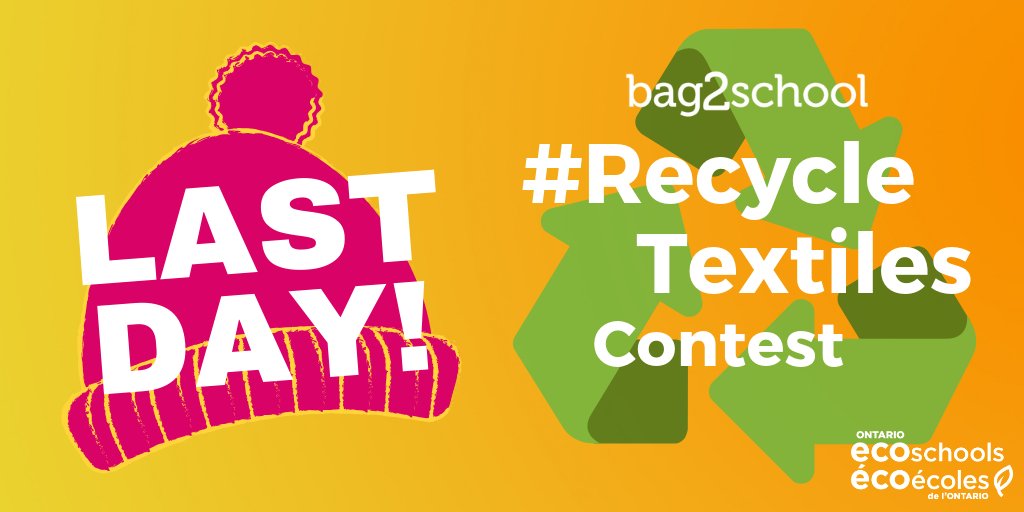 EcoSchoolsCAN's tweet image. Today is the LAST DAY to participate in the #RecycleTextiles Contest! Collect spent textiles, arrange a pick-up with @bag2schoolna, earn money &amp;amp; get the chance to win a water bottle refill station. Details: ow.ly/IMHz30mgGnY