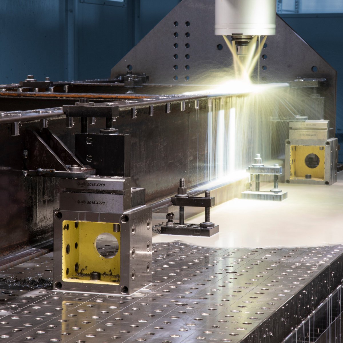 BlucoCorp's tweet photo. Bluco specializes in more than just #welding fixtures. Our modular fixturing system for #machining helps companies reduce setup times while improving the quality of their machined products. #ModularFixturing #MachineShop #Machinist #CNC #VMC #HMC #LargeMachining #Milling https://t.co/wKnavAzLY1