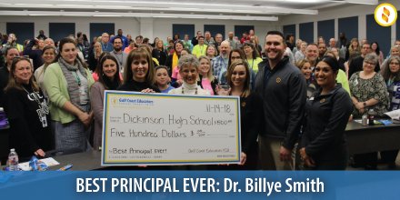GCEFCU's tweet photo. BEST PRINCIPAL EVER: Dr. Billye Smith at Dickinson High School in @DickinsonISD. #BestPrincipalEver Read: https://t.co/bbrBtgOCnm https://t.co/XCZwC6WDbe