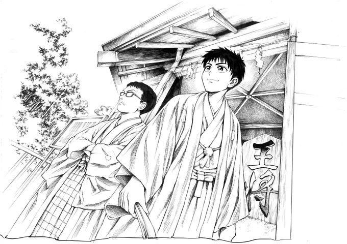 ラフをプリントし、アナログでトレースして下描き・ペン入れ。
それをスキャンして、デジタルで仕上げていく工程がこちらの4枚です。

ちなみに、安住さんの顔はアナログで描いたものよりラフの方がだいぶ良かったので、スキャン後にかなりデジタルで修正しています(^^; 