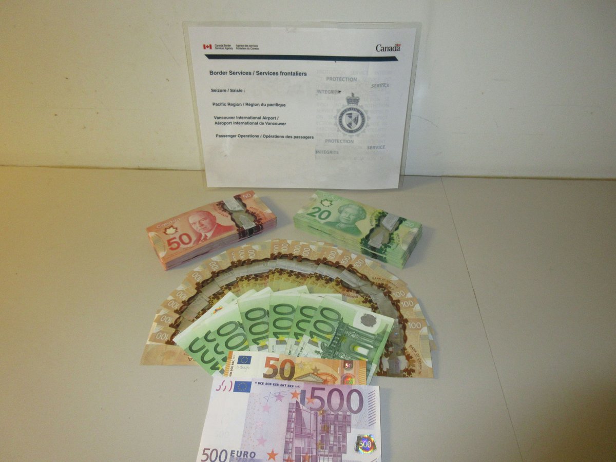CanBorderPAC's tweet photo. #TBT: In July, a male Canadian Citizen travelling to Amsterdam failed to provide details for carrying the equivalent of $10,704 CAD. Currency was seized as suspected proceeds of crime. #CBSAbust #DeclareorBeware #CurrencySeizure #VIA #PCMLTFA #TBT https://t.co/LRygqtpFfR
