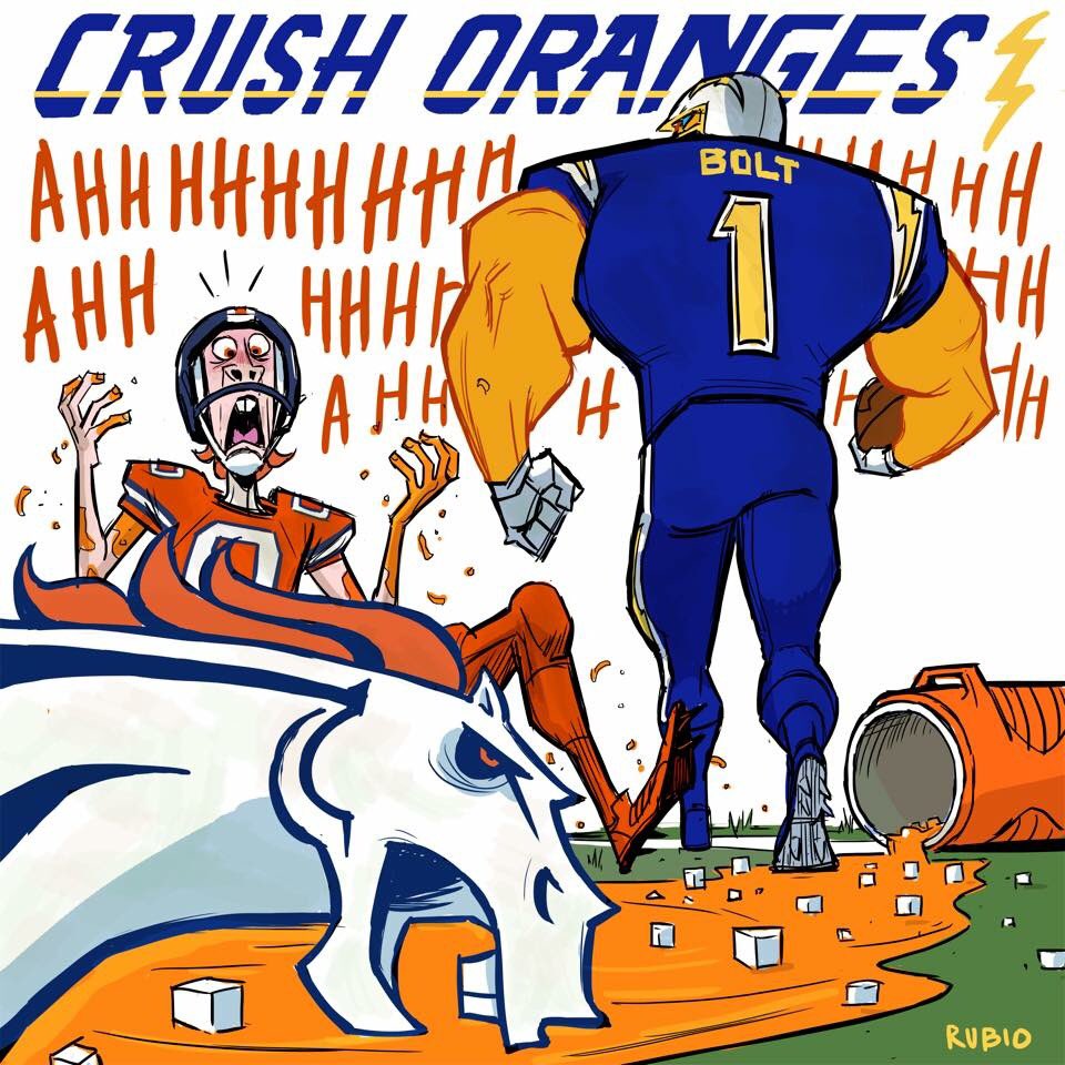 CRUSH ORANGES! This still makes me laugh! @Chargers vs #Broncos #TBT  #Godfather GO BOLTS!, image size:960x960