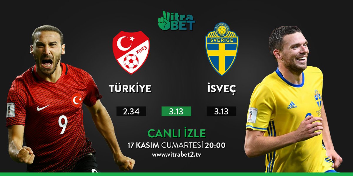🇹🇷⚽️
Saatlerinizi şimdiden kurun! 
Cumartesi günü saat 20:00'da #Türkiye - #İsveç karşılaşmasını vitrabet2.tv ekranlarında #canlı izleyebilirsiniz.

Nefeslerinizi kesecek karşılaşmayı millilerimizle birlikte sizler de kazanmak istiyorsanız 👉vitrabet9.com/tr/sportsbook-…