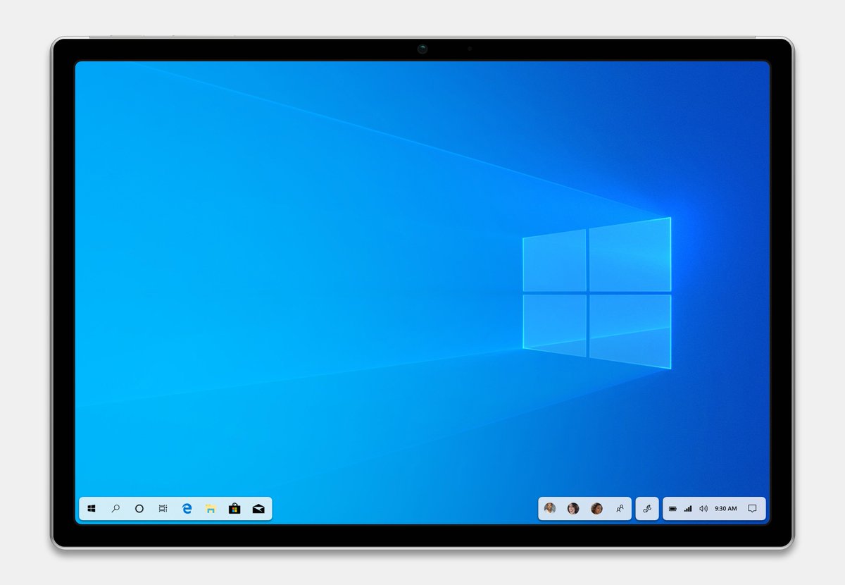 MikeWestDesign's tweet photo. Weird thing that popped into my head earlier: a Surface Pro with thinner bezels and rounded screen corners with the floating taskbar concept also having rounded corners to match. https://t.co/XBOYdXenDI