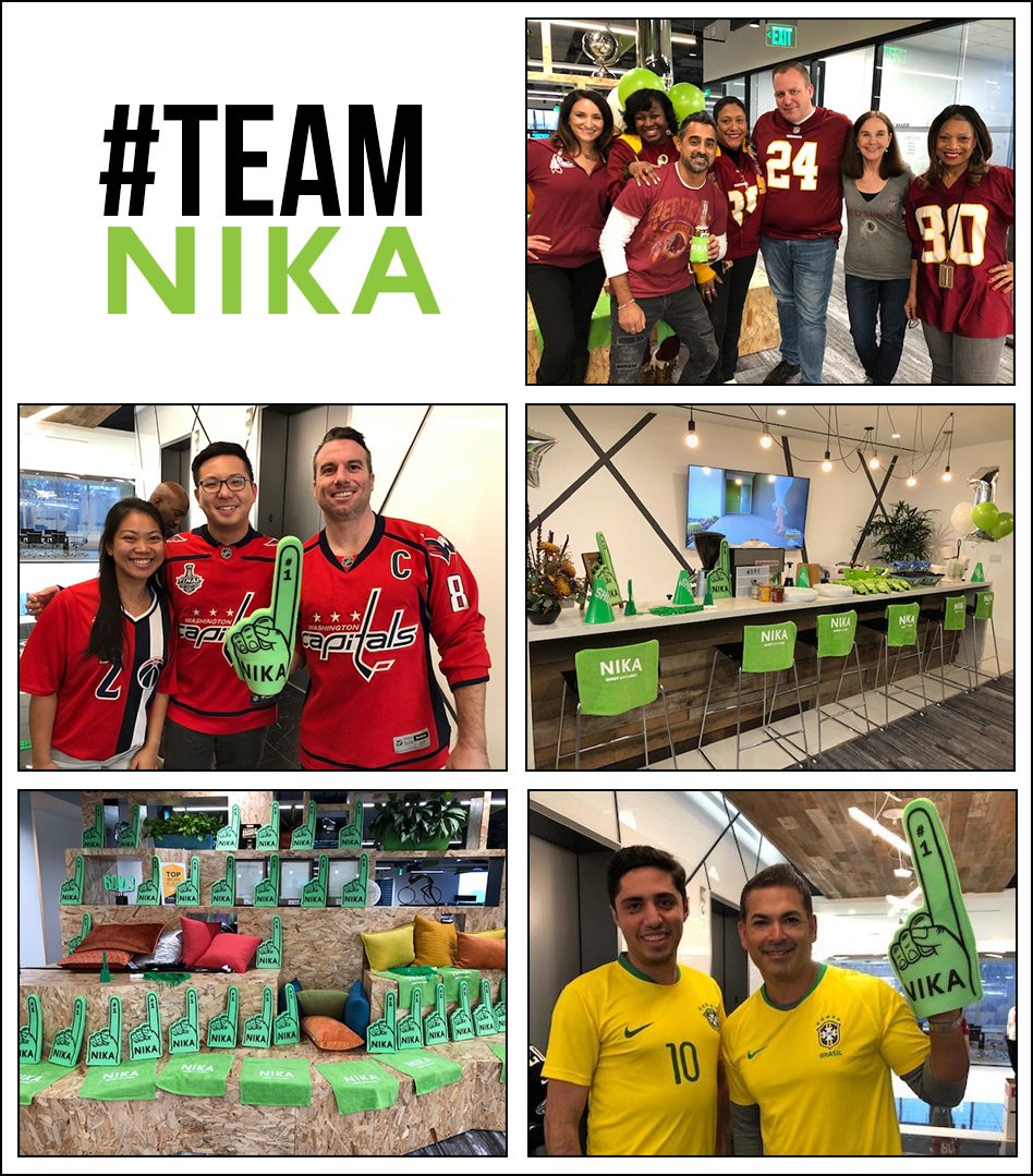 NikaSolutions's tweet photo. We may all root for different teams, but we’re all part of #TeamNIKA! We love our employees and their amazing spirit, so we threw a surprise pep rally at HQ today, complete with tailgating munchies and team jerseys! #GoNIKA #NIKARocks #TopWorkplaces https://t.co/dnuFxZnMfw