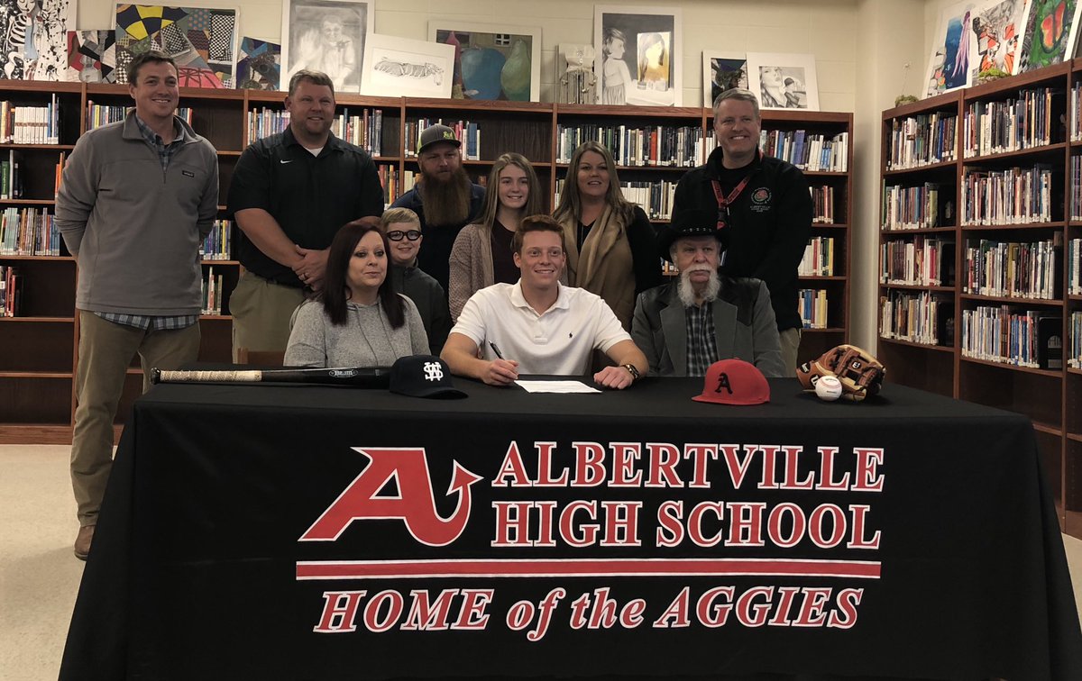 coachlambert40's tweet photo. Congratulations to Caleb Marsh for signing a baseball scholarship to Wallace Hanceville!  Big things ahead for you brother. @WallaceBaseball @cro1826 @AHS_Aggies @albertville https://t.co/9wH8VvGZQG