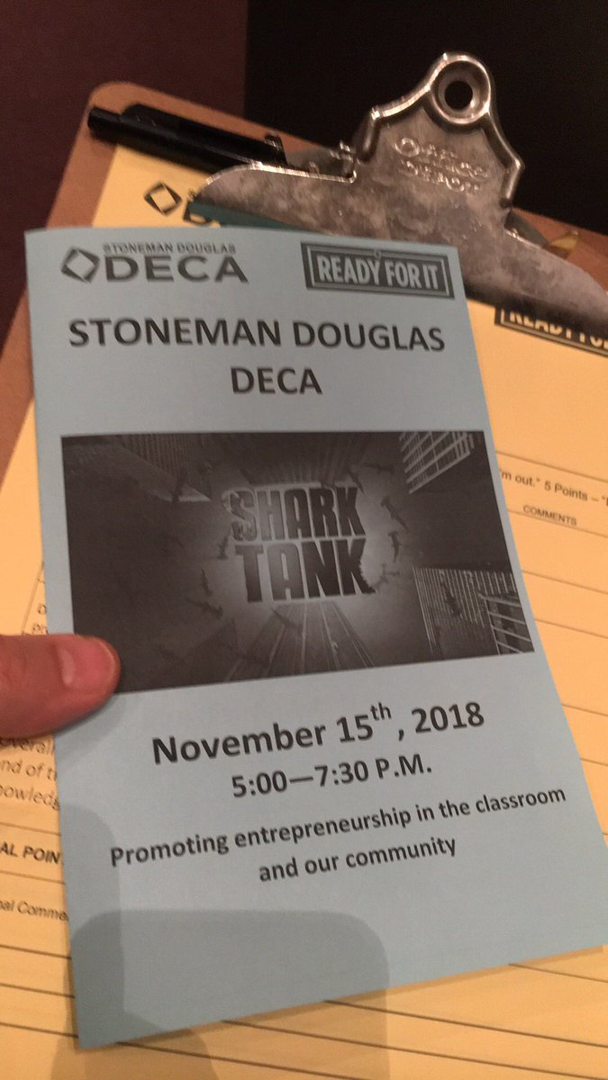 CoachEllisMass's tweet photo. Ready to unleash my inner shark at #MSDSharkTank , hosted by Marjory Stoneman Douglas DECA! #BeOutstanding https://t.co/oxhOr62GGv