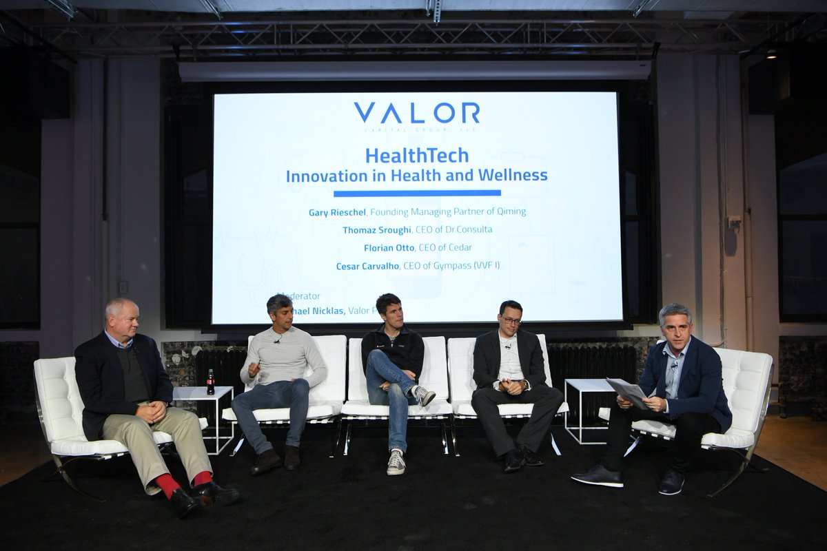 Gary Rieschel, Founding Managing Partner of Qiming, Thomaz Sroughi, CEO of Dr.Consulta, Florian Otto, CEO of Cedar, and Cesar Carvalho, CEO of Gympass, join Michael Nicklas, Valor Partner, in a panel on Innovation in Health and Wellness. #valorsummit18