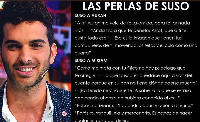 Tajdri's tweet photo. Que asco de persona eres Jorge Javier, por qué no dijiste lo mismo cuando Mónica insinuó que Miriam es prostituta o cuando Suso diji esto:
#SomosLaAudiencia15N 
 #GHVIPGala10 https://t.co/MiSJ4EQ3w3