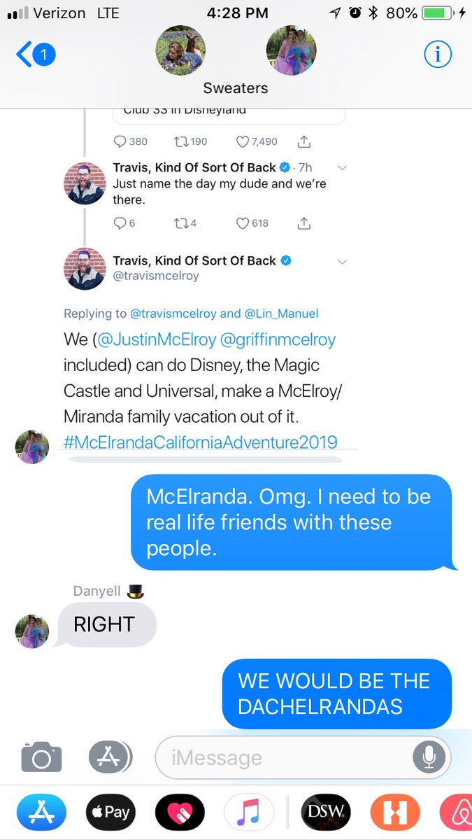 TheDachAttack's tweet photo. @travismcelroy @Lin_Manuel @JustinMcElroy @griffinmcelroy BRB. Moving to Disneyland so I can be a part of this. #DachElrandas #AGirlCanDream https://t.co/3zex14Bukl