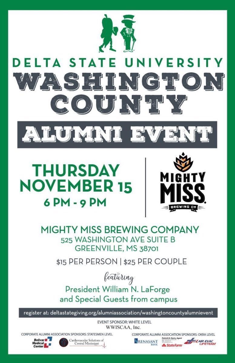 mightymissbeer's tweet photo. Don’t fear the Okra, join ‘em! Fight your way to the Taproom tonight for the Annual @dsualumni event. Tickets are $15/person, $25/couple and includes beer, wine and snacks. #craftbeer #deltastateuniversity https://t.co/91n5ZzUdIf
