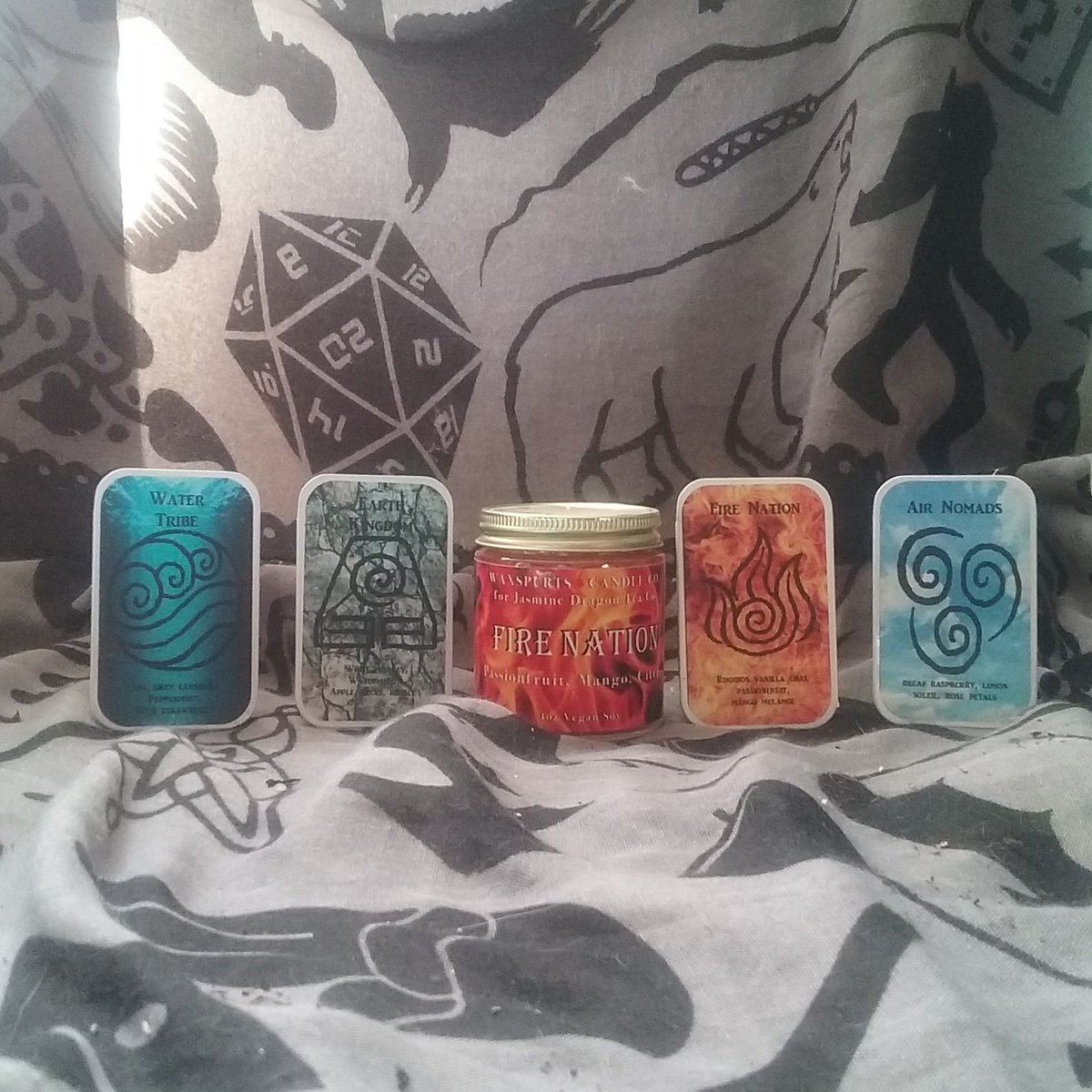 the_adj_noun's tweet photo. Which element would you bend? #avatar #atla #atlastarterkit #watertribe #earthkingdom #firenation #airnomads #earlgreytea #greentea #rooibostea #chaitea #decaftea #jasminedragonteaco #jdtc #fandomteas #looseleaftea #tea #shoplocal #waxspurts #candles #vegansoycandles #jarcandles https://t.co/2qLgYJJ6MX