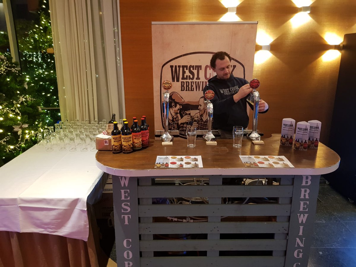 westcorkbrewco's tweet photo. All set up and ready to go for #CorkIHFBall18 @RadissonCork. We're pouring #SherkinLass, #TheRapids and #RoaringRuby. They rolled out the red carpet for us and everything! #irishcraftbeer #westcork #foodacademy https://t.co/Gi4CiSmczr