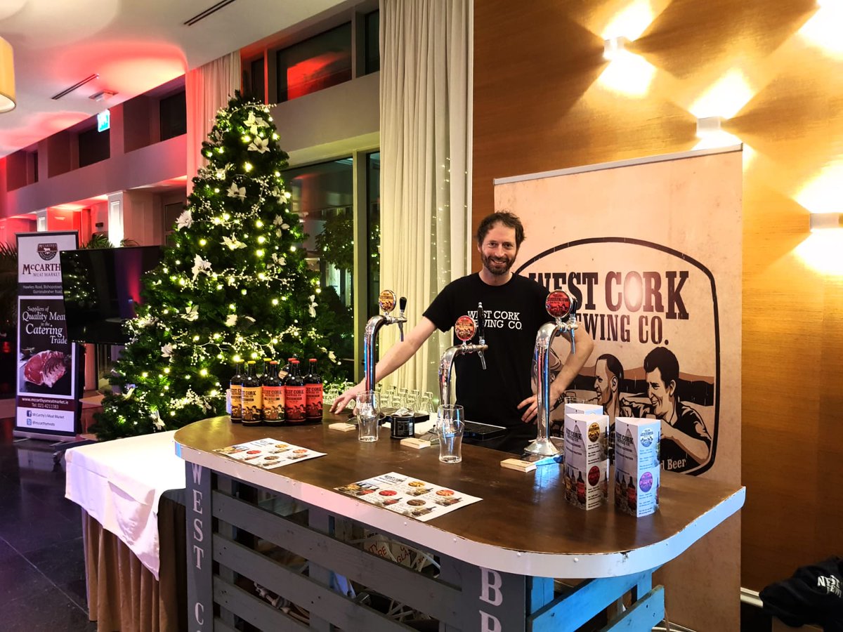westcorkbrewco's tweet photo. All set up and ready to go for #CorkIHFBall18 @RadissonCork. We're pouring #SherkinLass, #TheRapids and #RoaringRuby. They rolled out the red carpet for us and everything! #irishcraftbeer #westcork #foodacademy https://t.co/Gi4CiSmczr